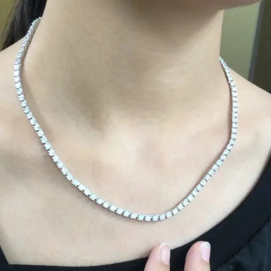 Silver Round Cut Diamond Necklace