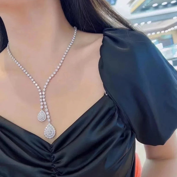 14k Pear Cut Silver Diamond Necklace